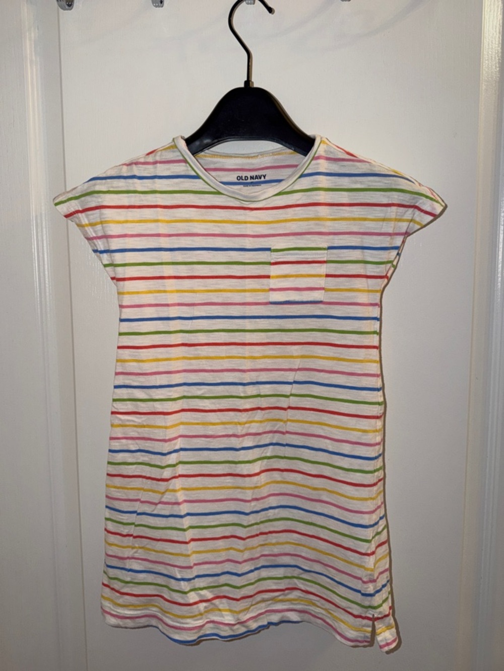 Old Navy White Tee Dress with Rainbow Stripes
